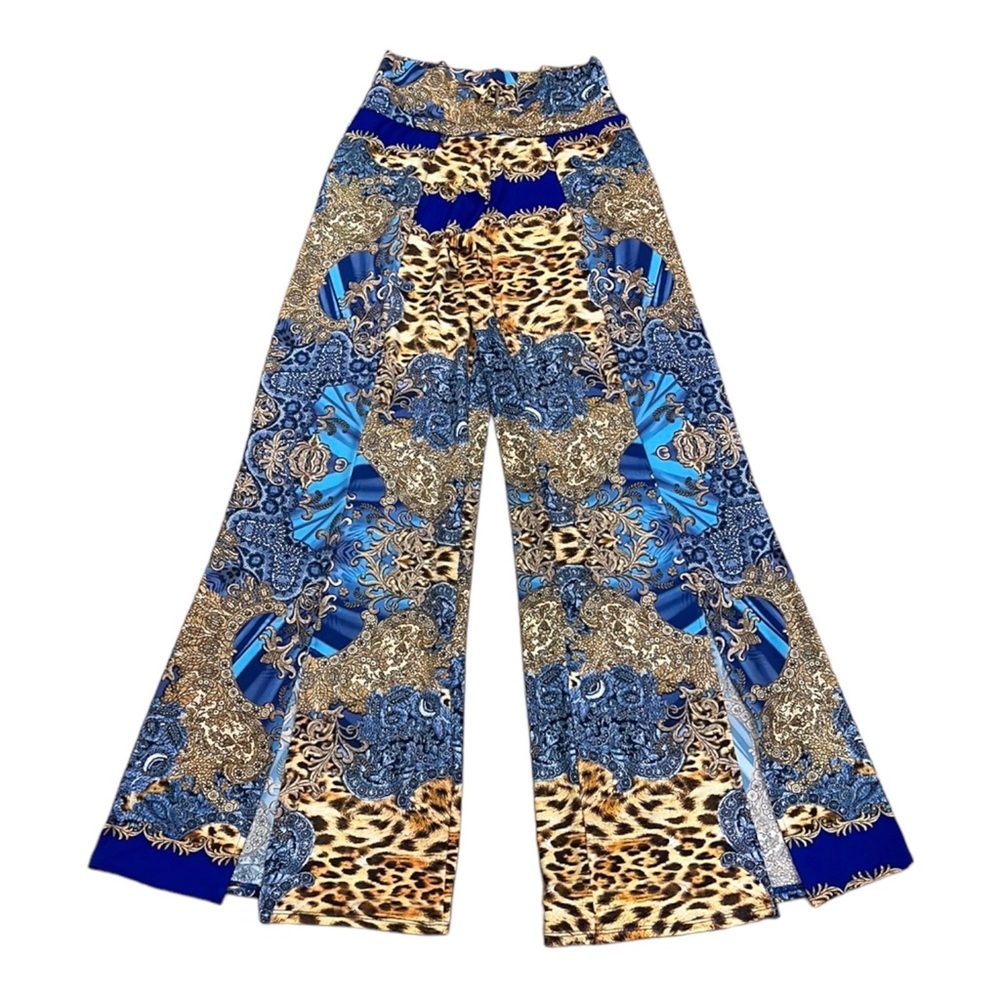 Julian Chung Leopard Mix Print Wide Leg Pants